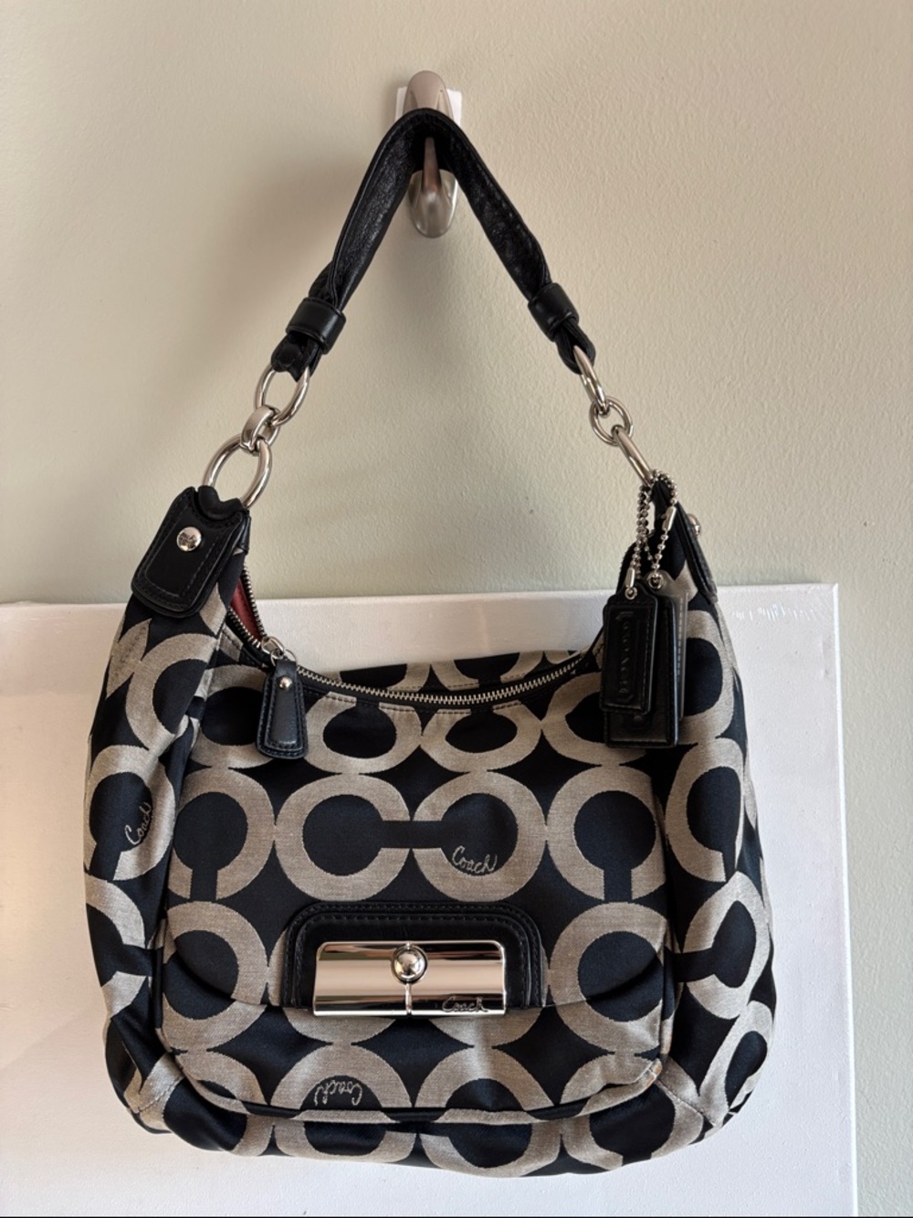 Coach Black & Cream Signature Shoulder Bag
